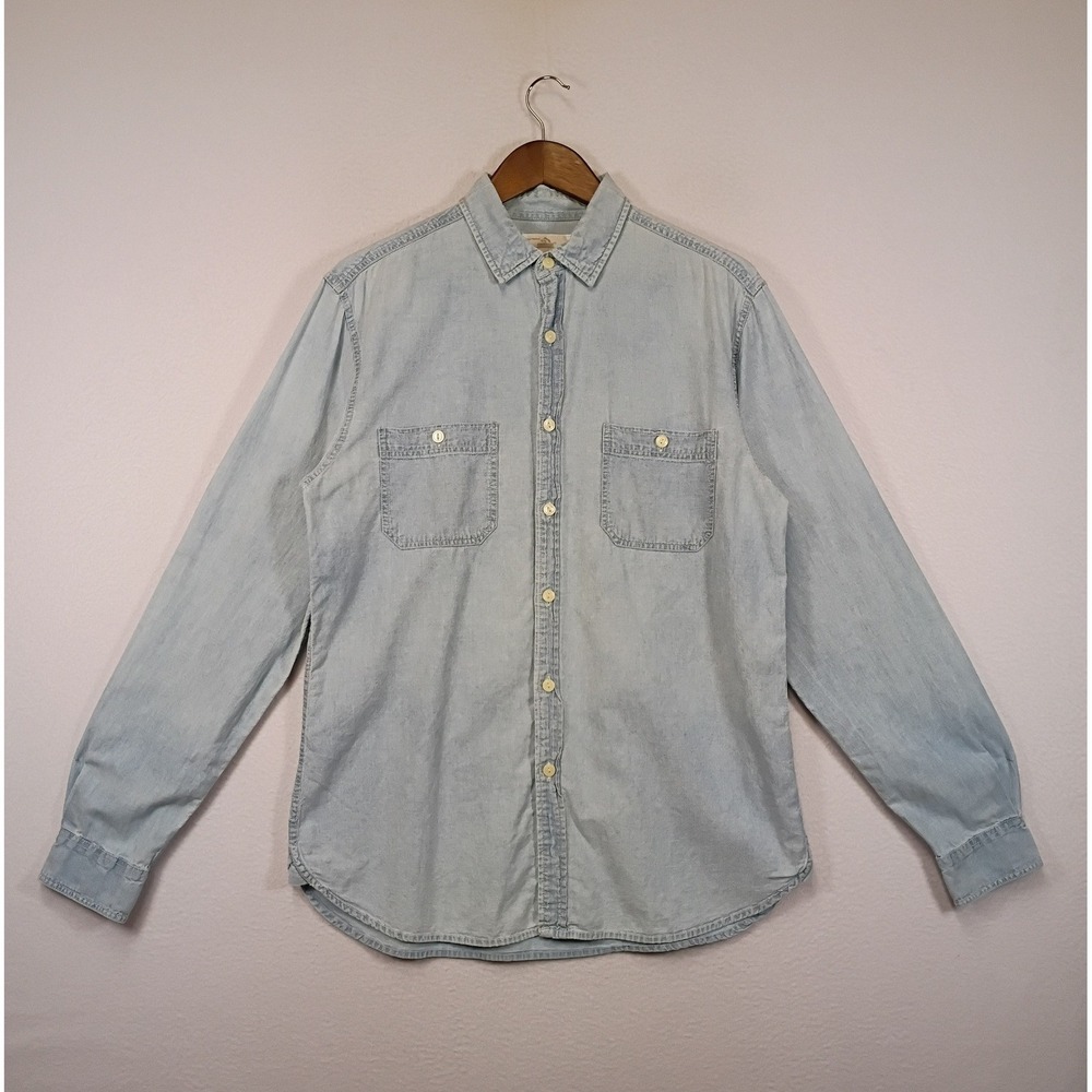 Vintage Workwear Jordache Mens XL Light Wash Blue Denim Long Sleeve Button Shirt